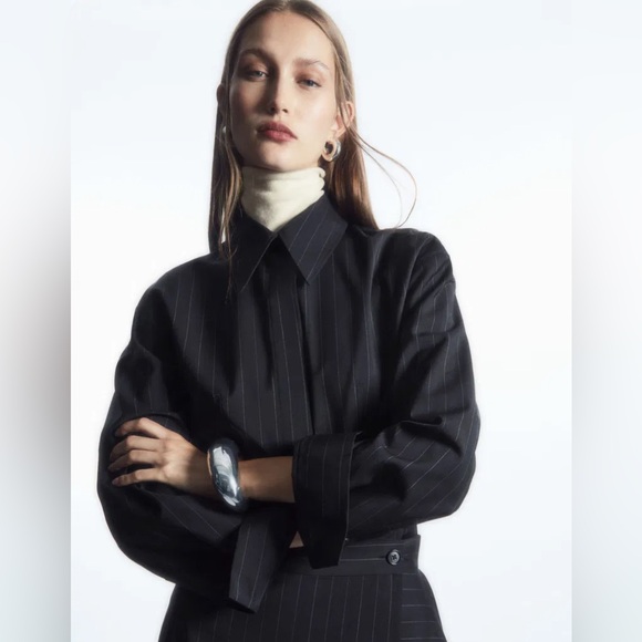 COS Tops - COS Waisted Pinstripe Wool Button Down Shirt
